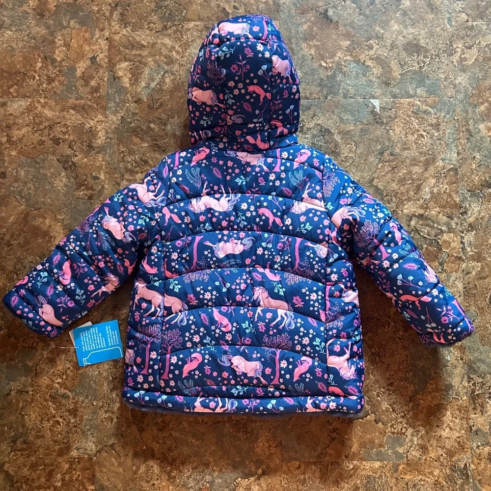 Falls Creek Kids Unicorn Reversible Shoes Winter Coat Toddler Girls Size 3T Blue